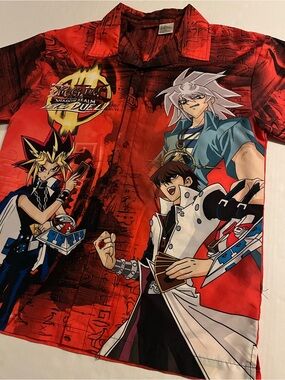 Vintage 1996 Yu-Gi-Oh! Yugioh Hawaiian All Over Print Shirt Youth XL Manga Japan